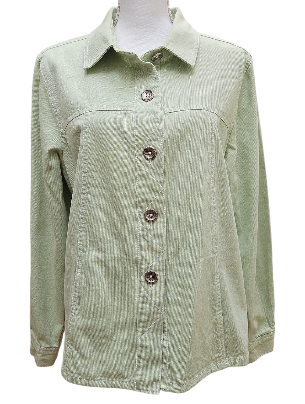 SUSAN GRAVER DENIM JACKET SZ L LIGHT GREEN